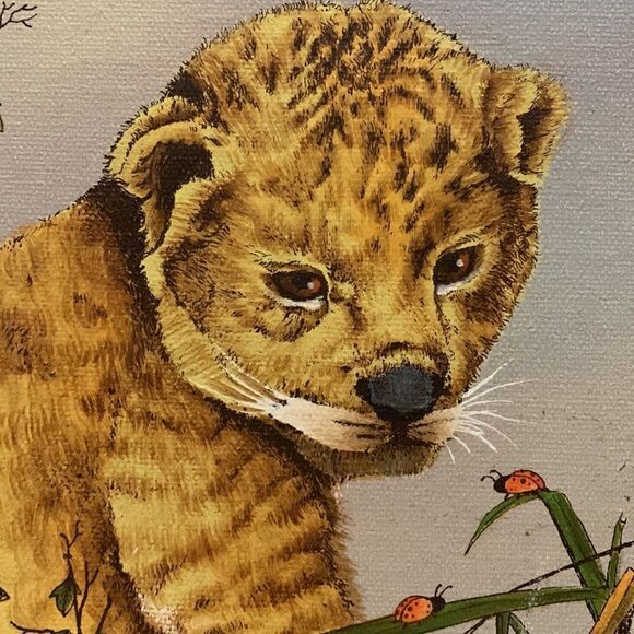 VTG LIGER CUB CANVAS PAINTING SIGNED WOOD FRAMED 8X10 CANVAS - Picture 3 of 15